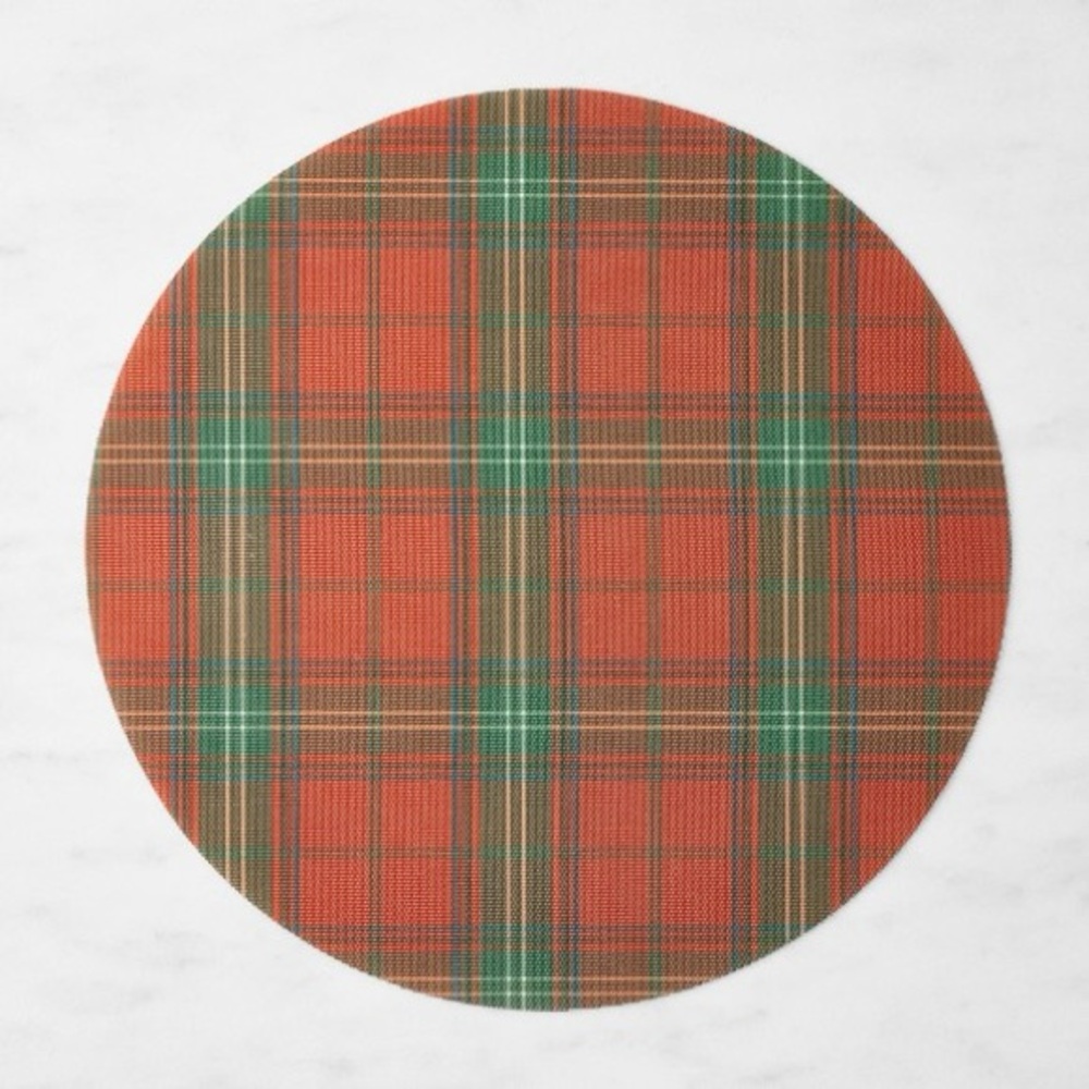New Williams Sonoma Chilewich Basketweave Round Tartan Placemats, Red